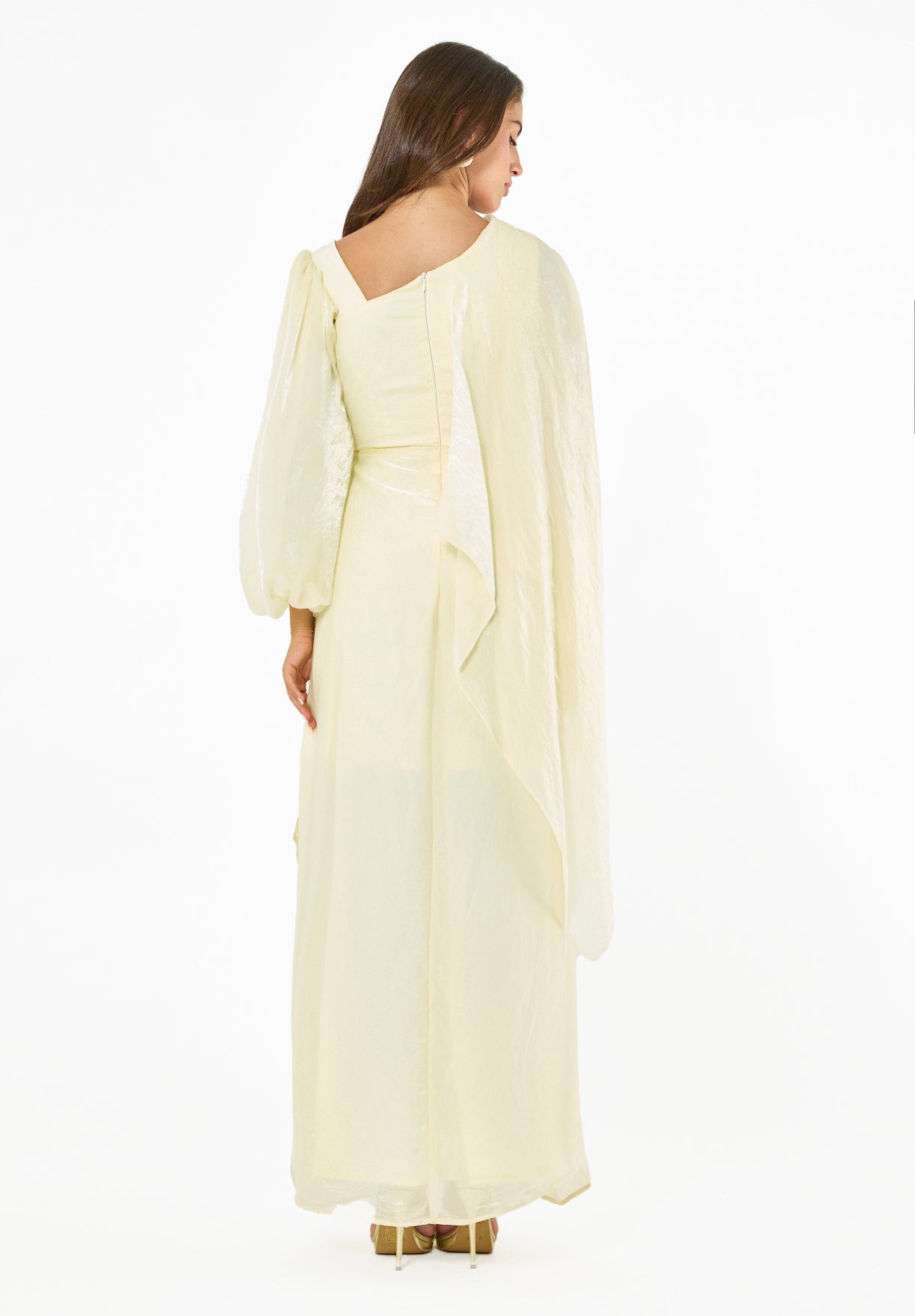 Asymmetric Draped Satin-Finish Evening Gown