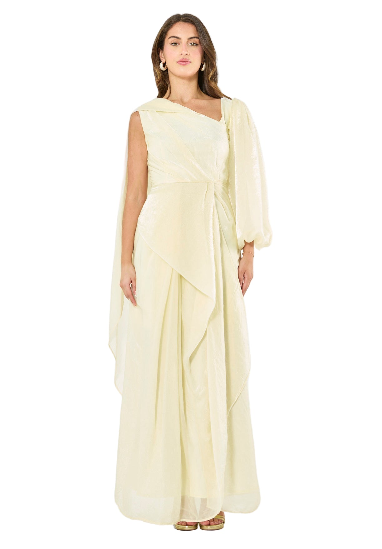 Asymmetric Draped Organza-Finish Evening Gown
