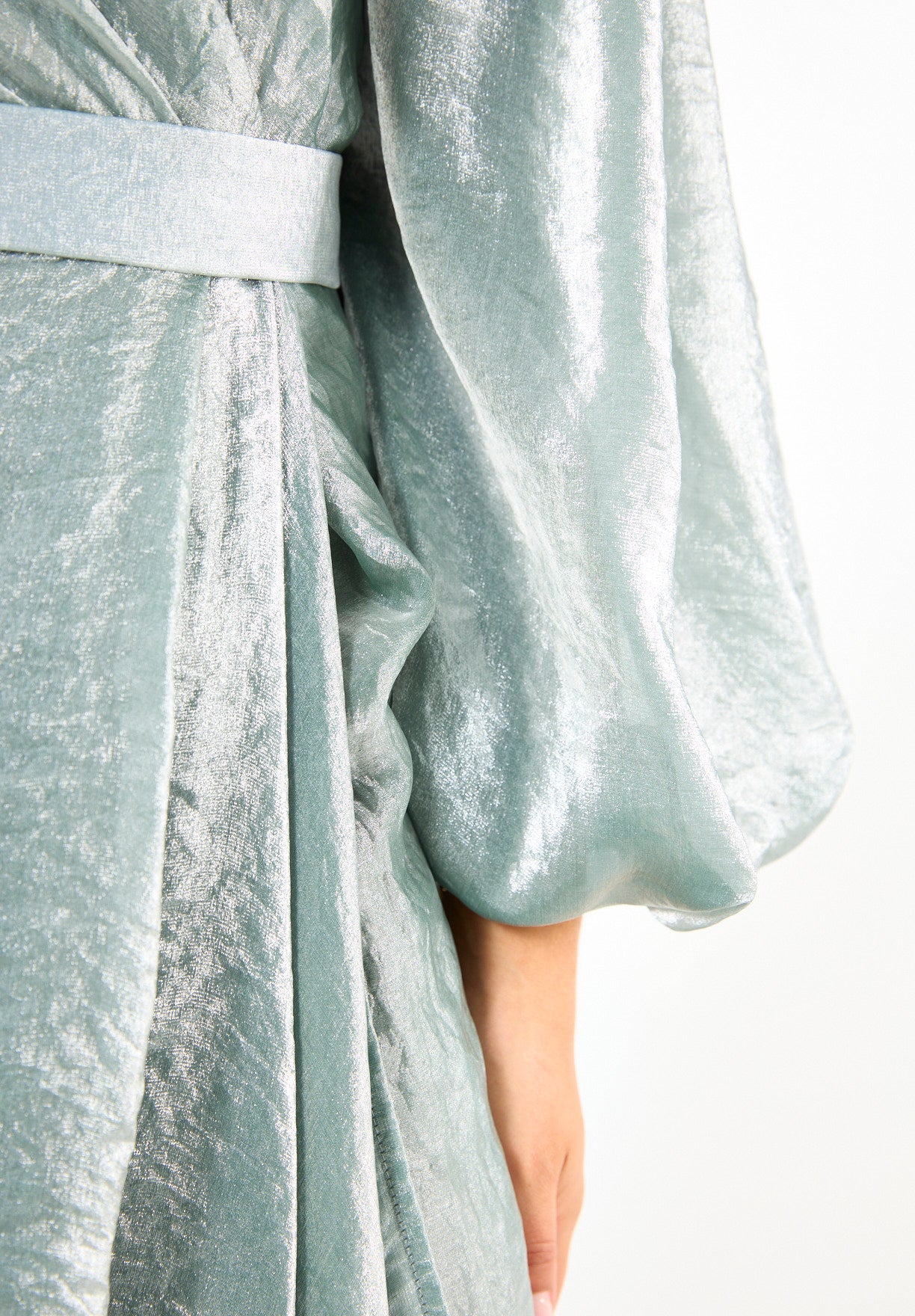 Asymmetric Draped Satin-Finish Evening Gown