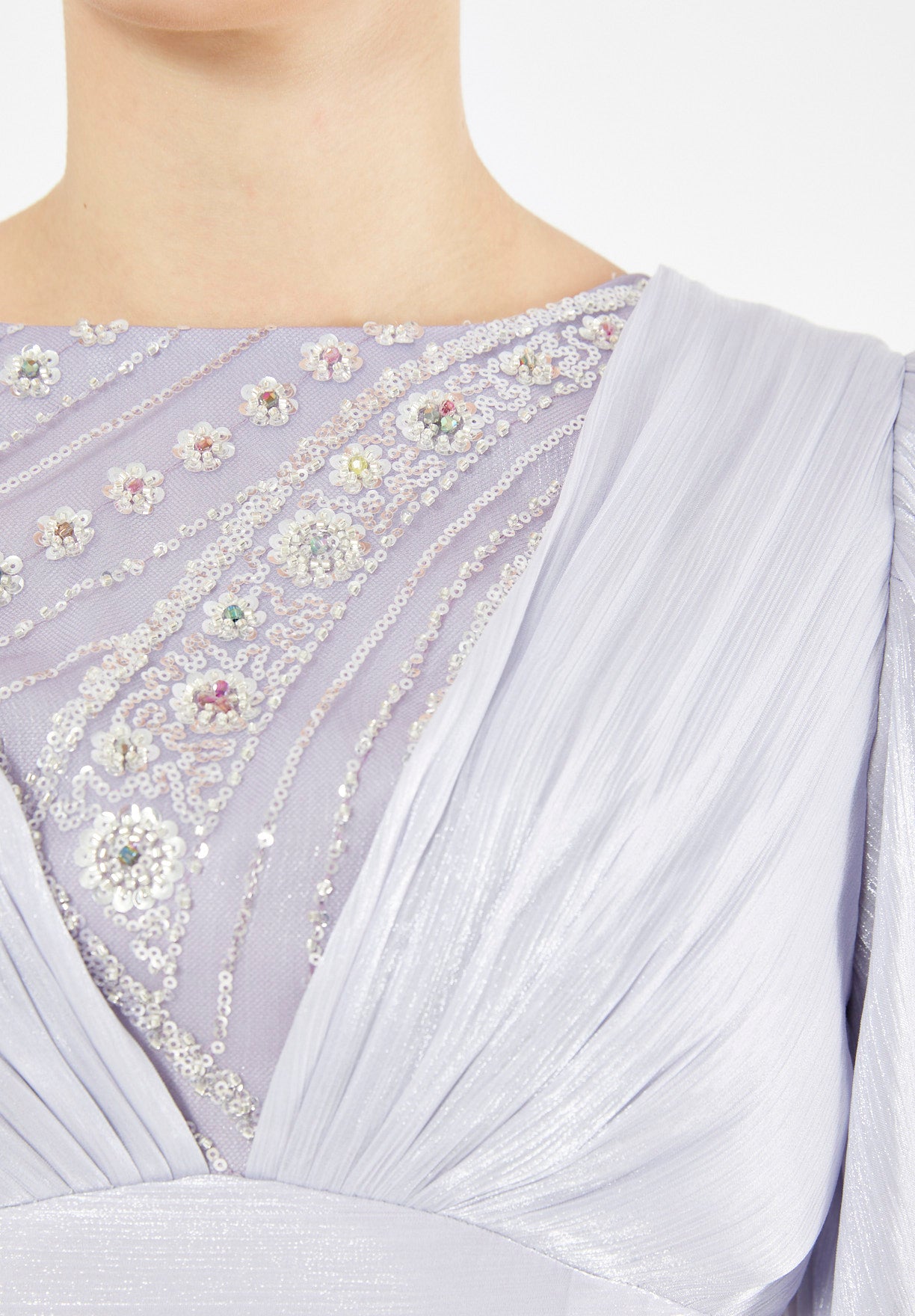 Embellished Fitted Gown with Organza Drape