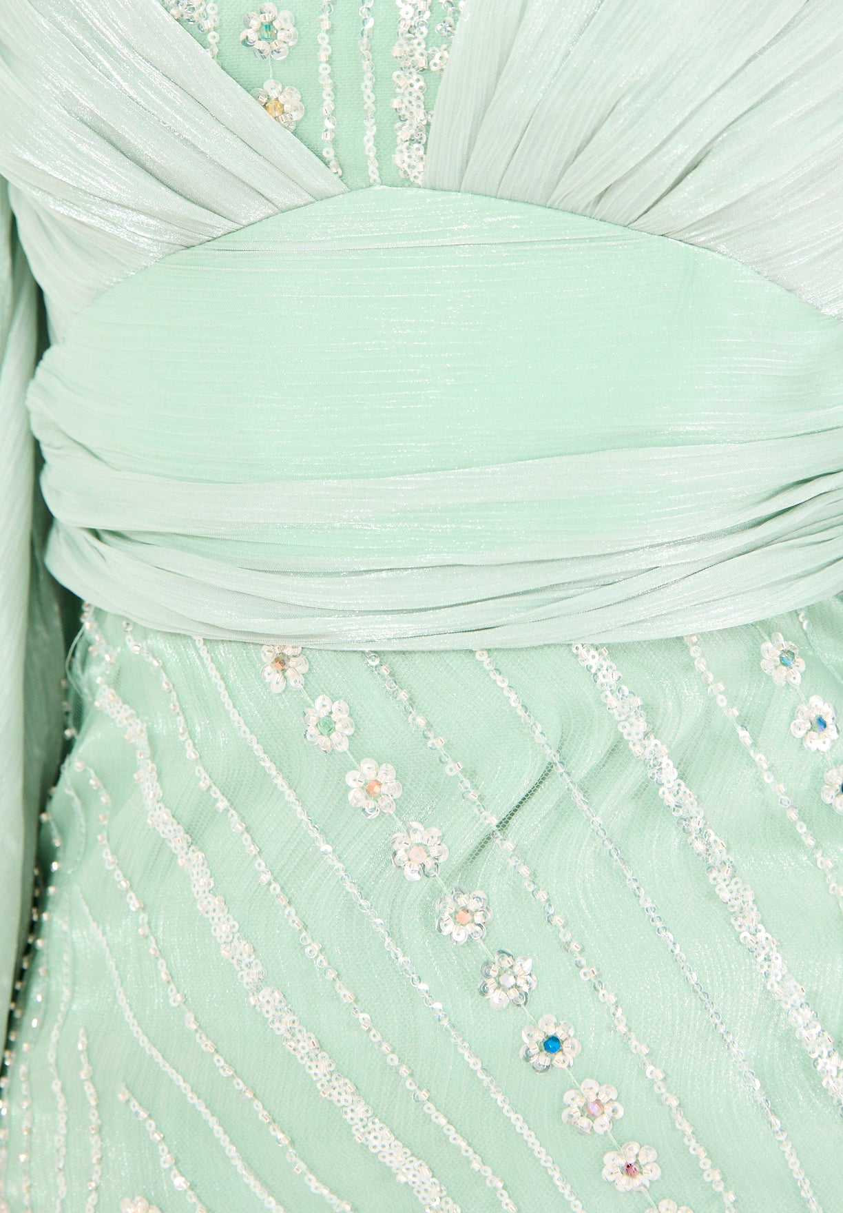 Embellished Fitted Gown with Organza Drape