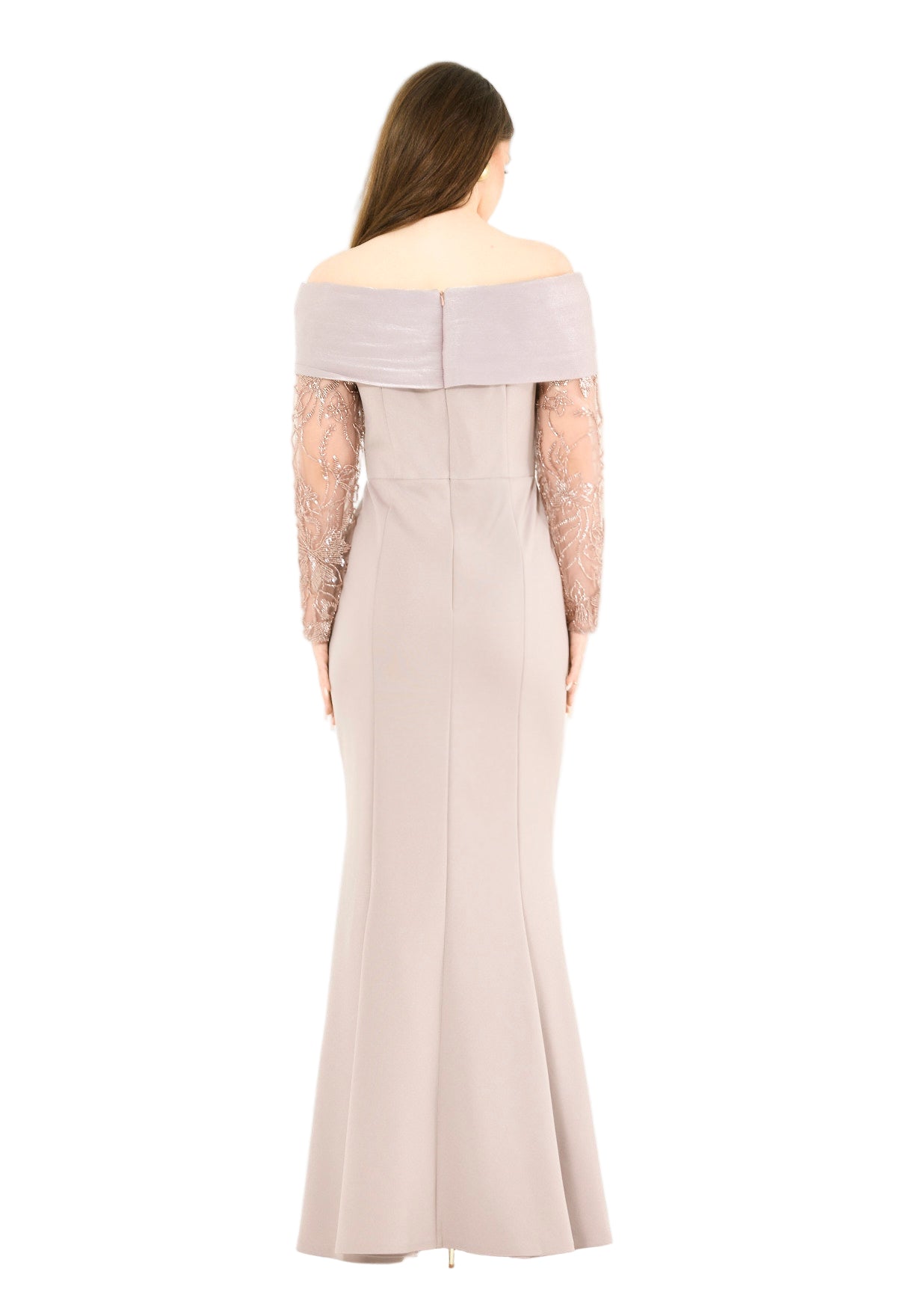 Off-Shoulder with Sheer Embellished Sleeves