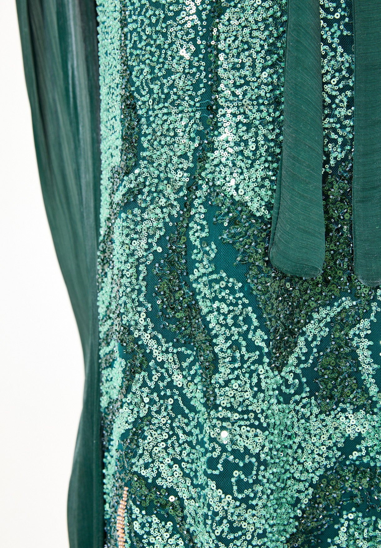 Coral Ombre Sequin Gown with Organza Cape Overlay