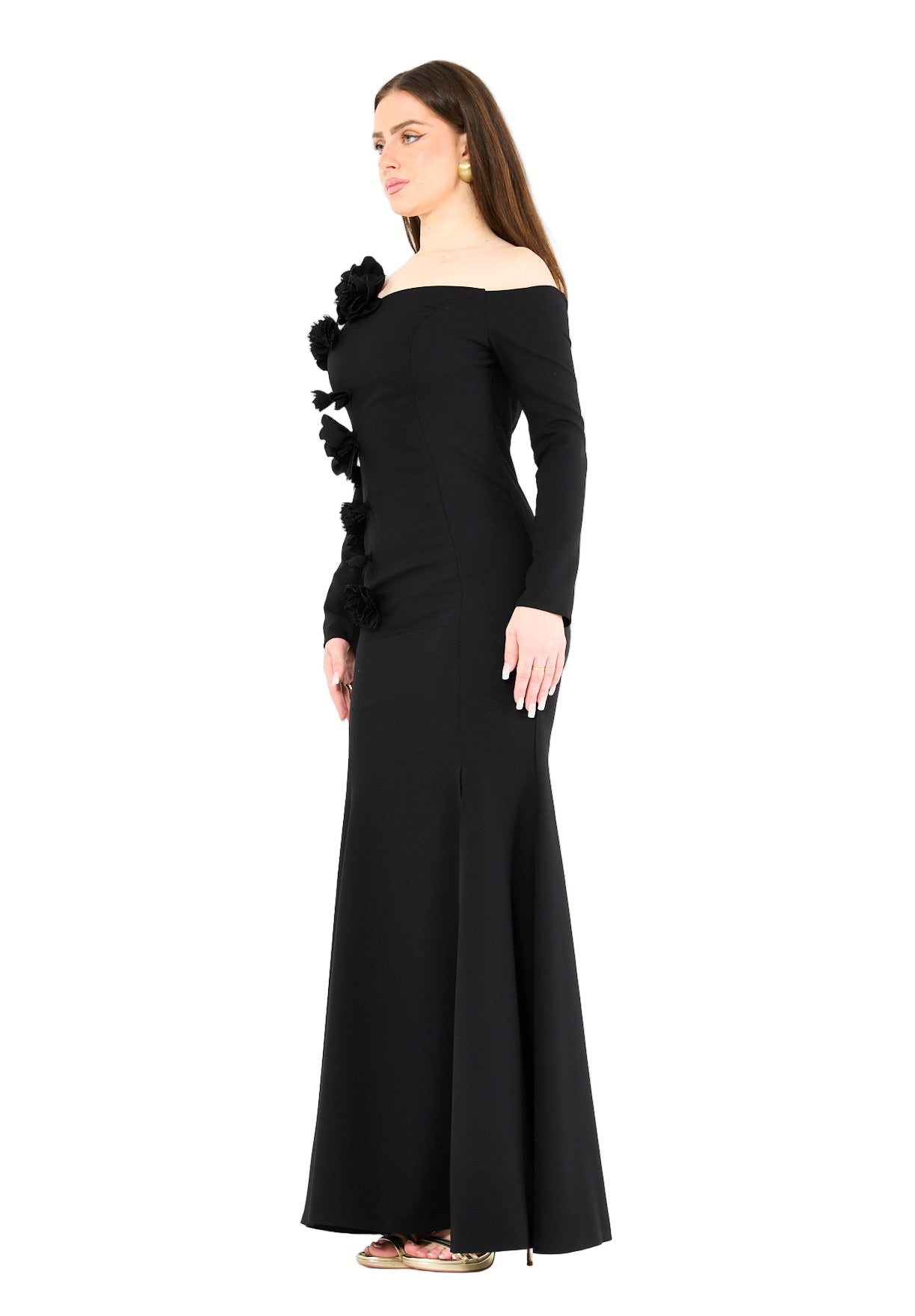 3D Floral Applique Elegance Off-Shoulder Gown