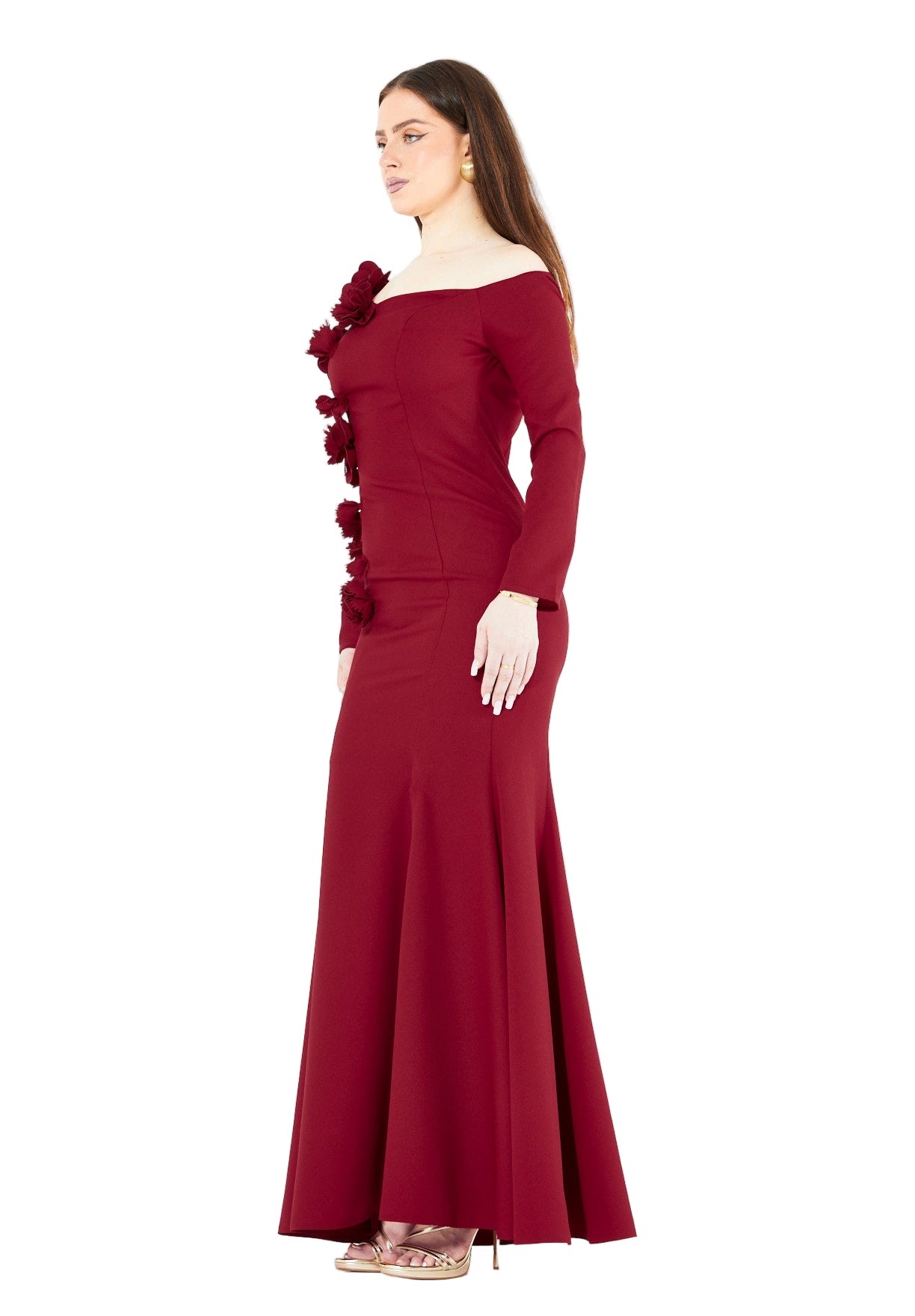 3D Floral Applique Elegance Off-Shoulder Gown