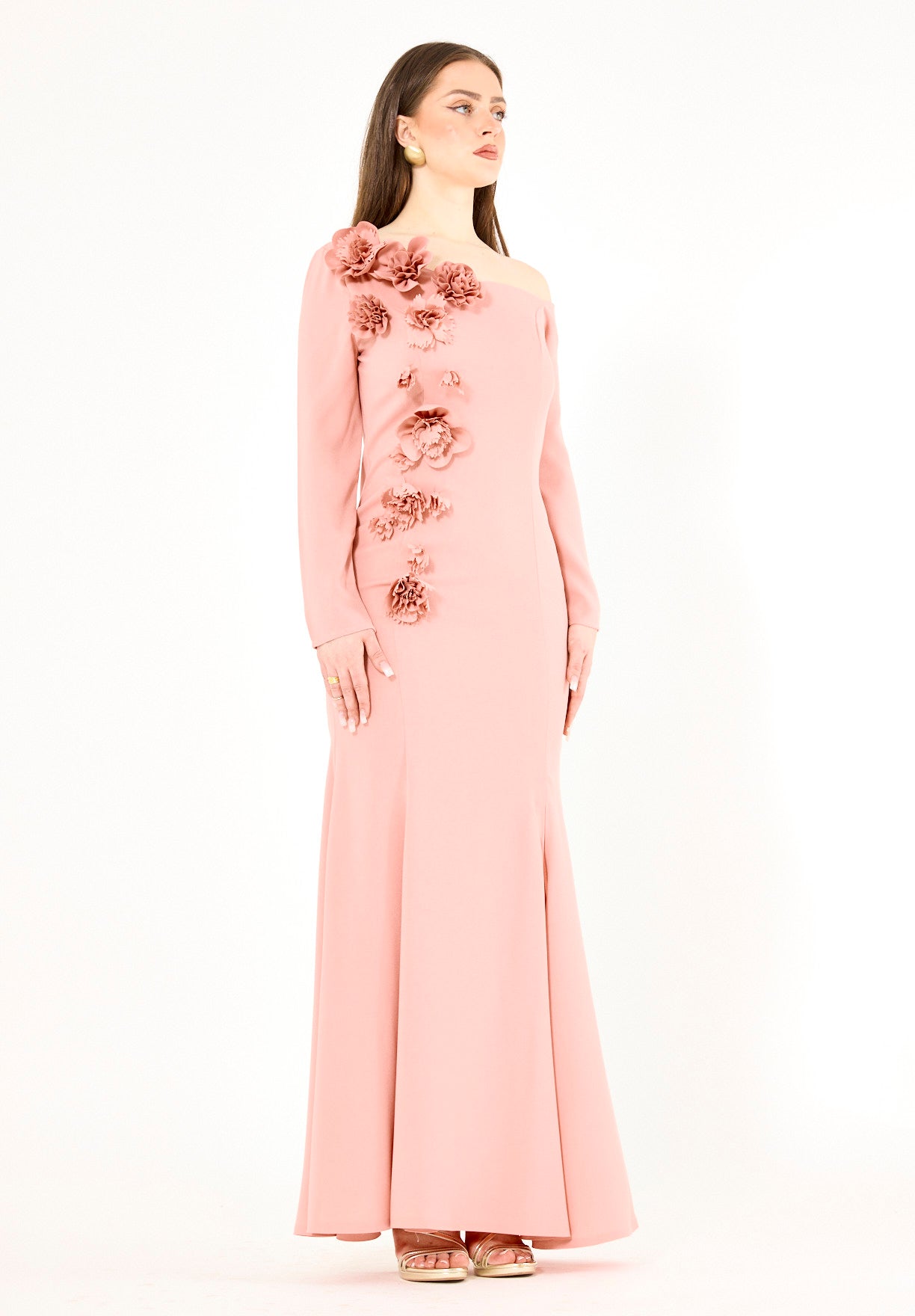 3D Floral Applique Elegance Off-Shoulder Gown