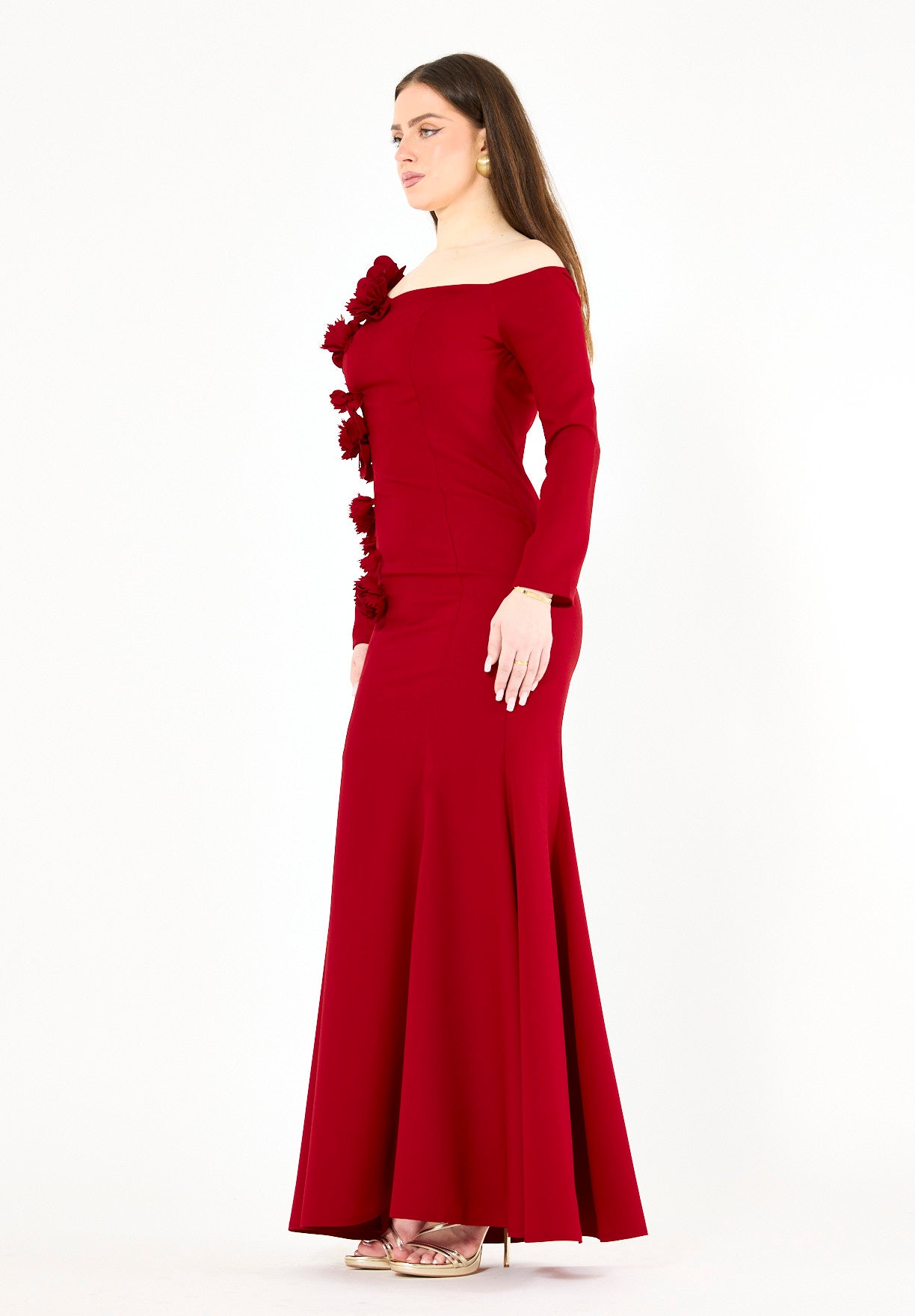 3D Floral Applique Elegance Off-Shoulder Gown