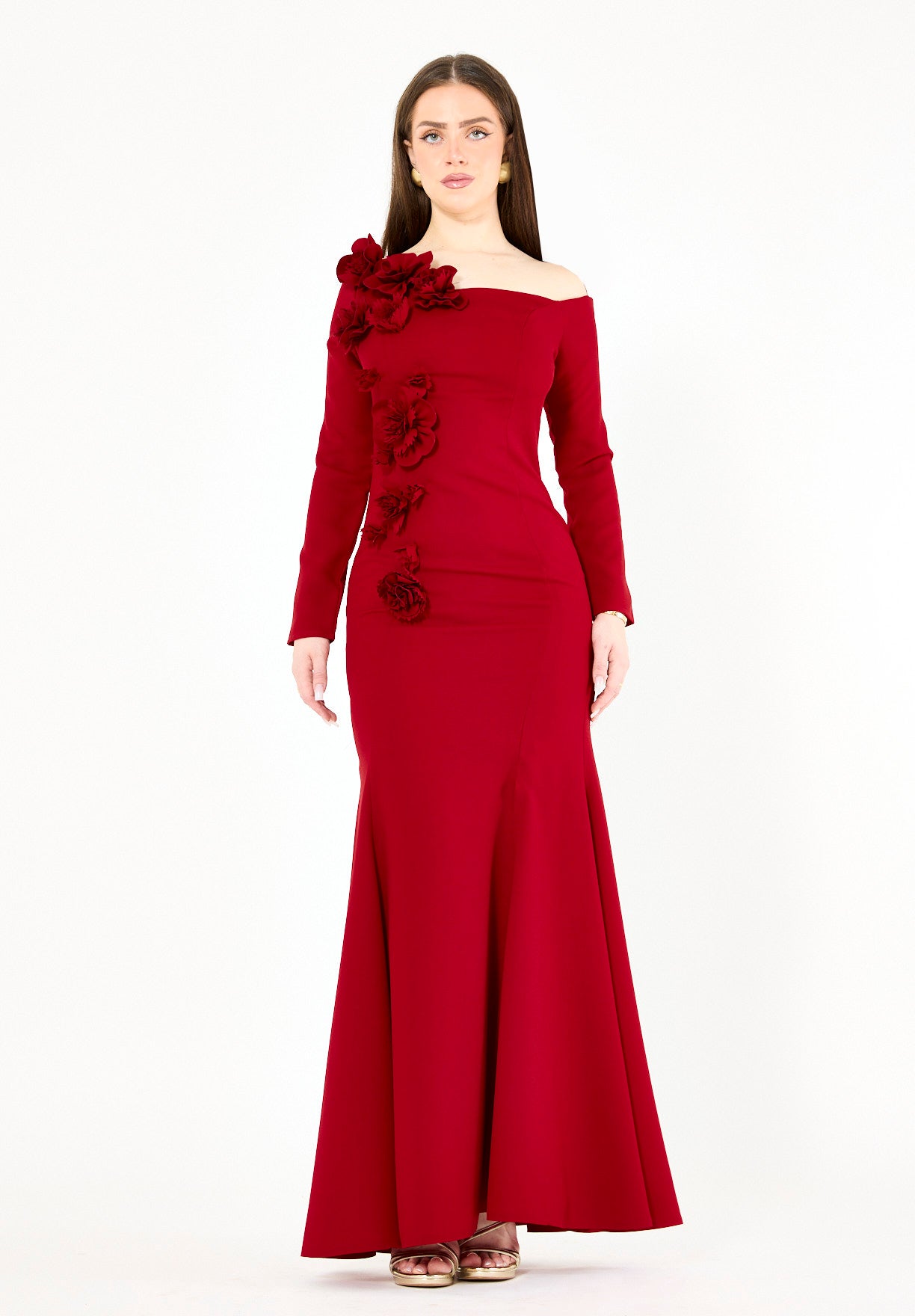 3D Floral Applique Elegance Off-Shoulder Gown