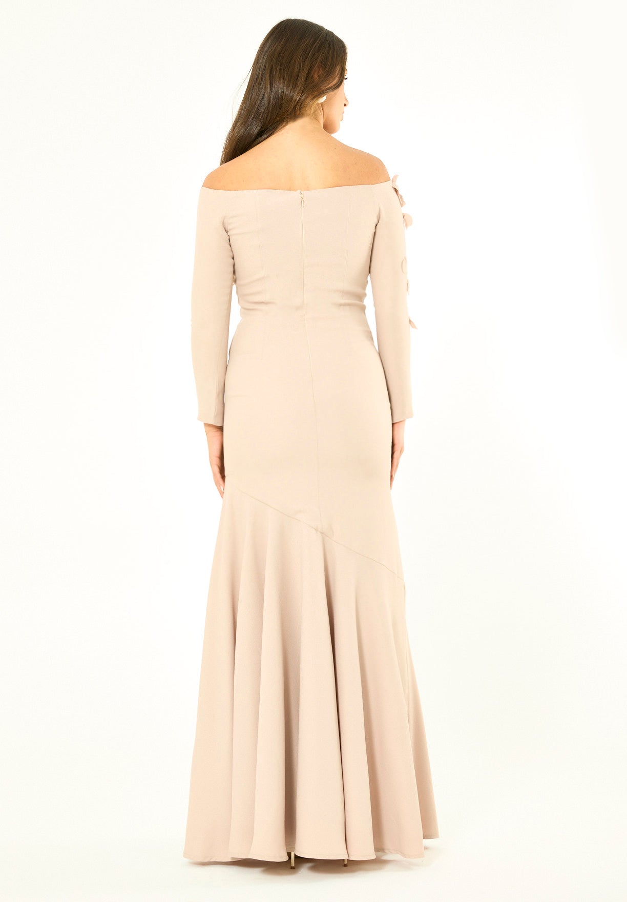 Elegant 3D Petal Adorned Off-Shoulder Gown