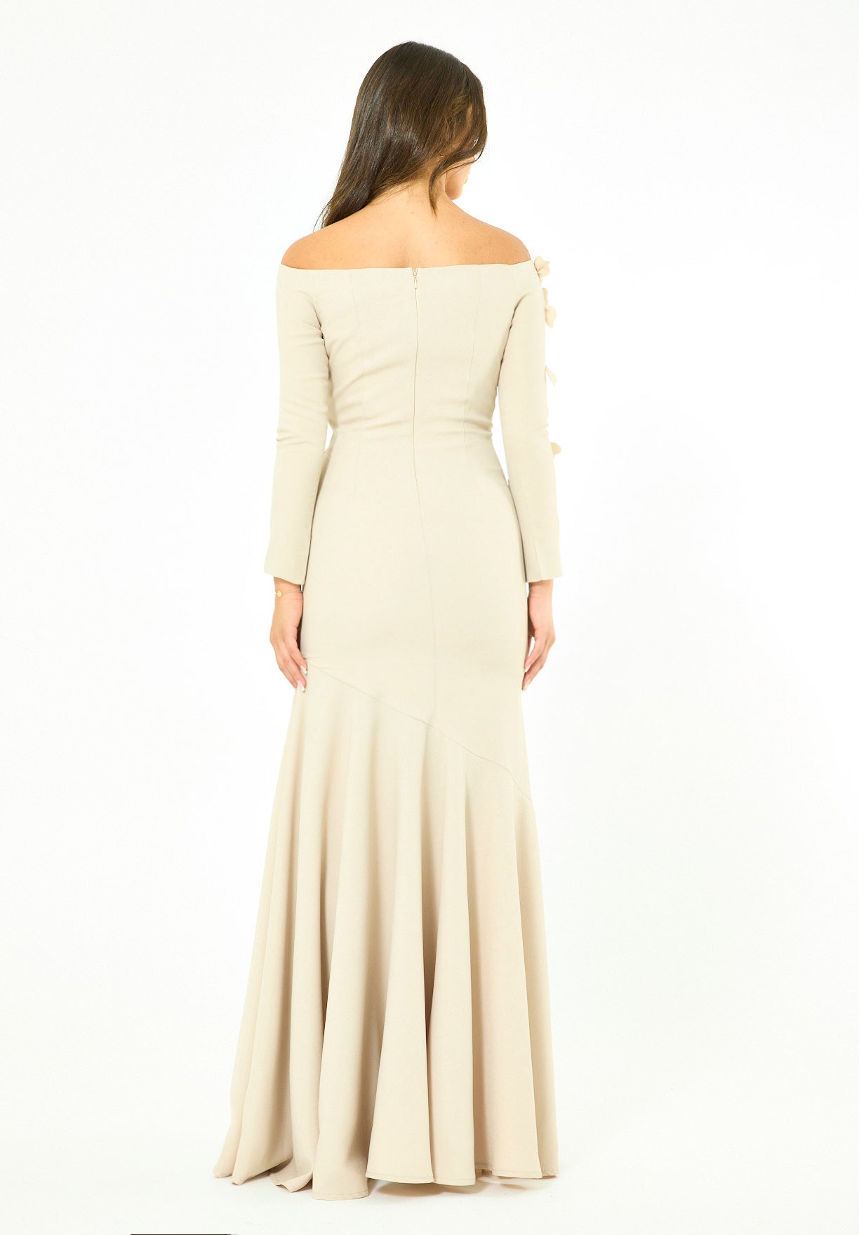 Elegant 3D Petal Adorned Off-Shoulder Gown
