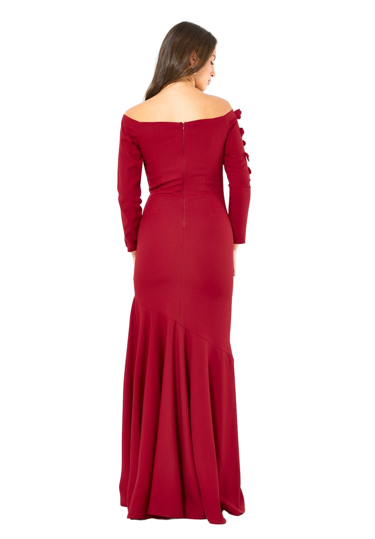 Elegant 3D Petal Adorned Off-Shoulder Gown