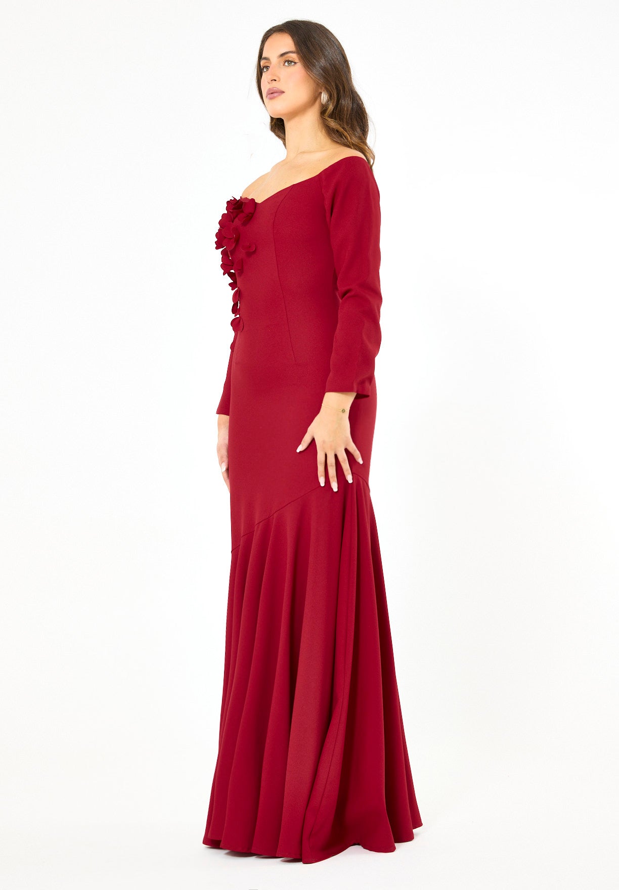 Elegant 3D Petal Adorned Off-Shoulder Gown