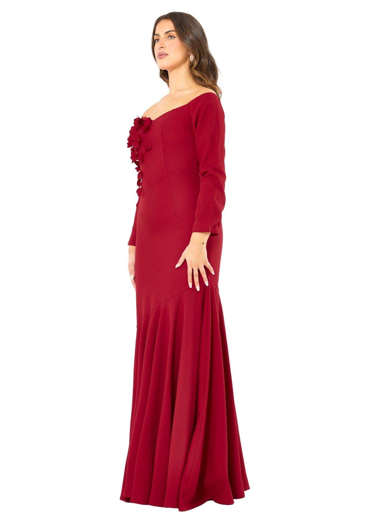 Elegant 3D Petal Adorned Off-Shoulder Gown