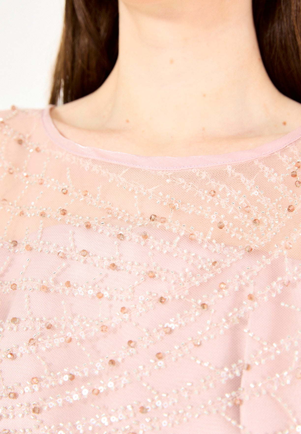 Embellished Satin Midi Dress with Pleated Organza Sleeves