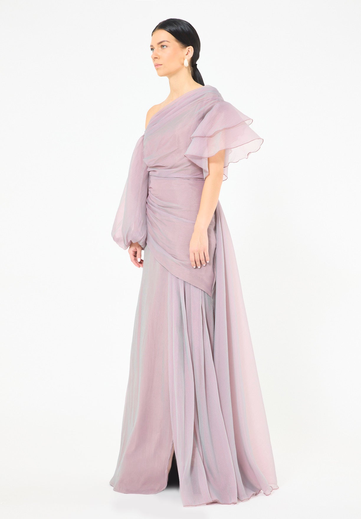 Aysmmetrical One-Shoulder Draped Gown