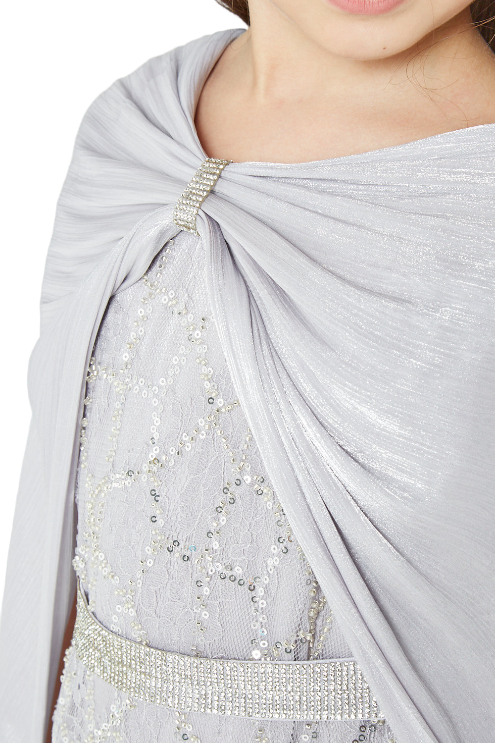 Snow light Majestic Gown with Cape Overlay