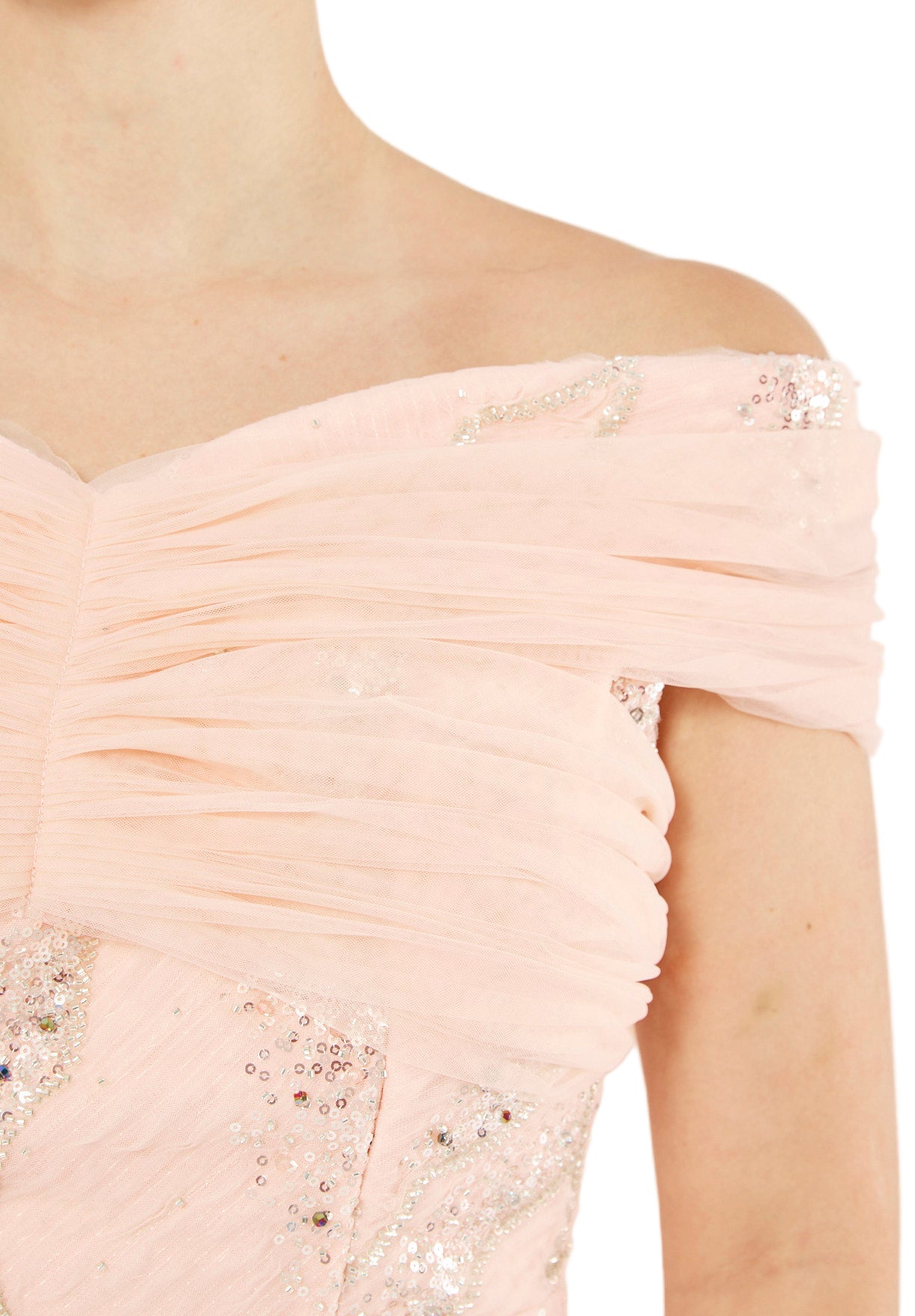 All-Over Embellished Draped Tulle Gown