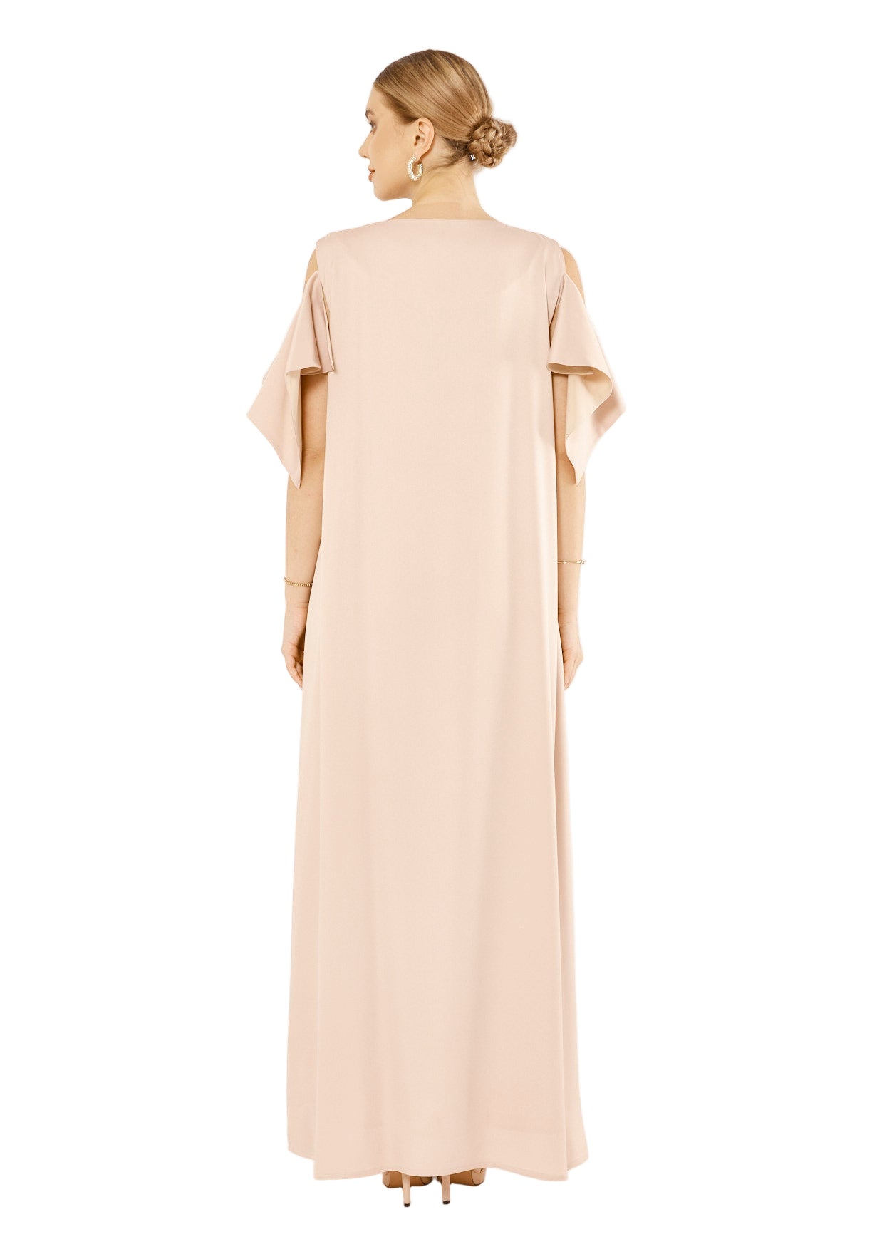 Satin Ruffle Sleeve Gown