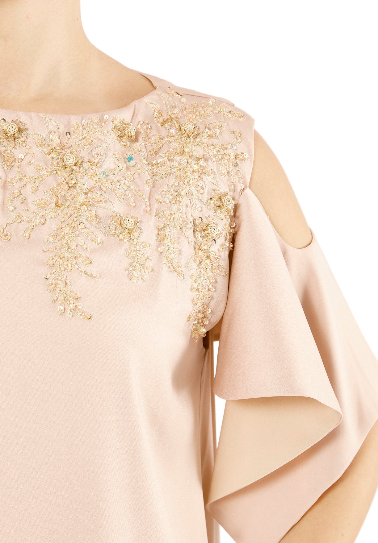 Satin Ruffle Sleeve Gown