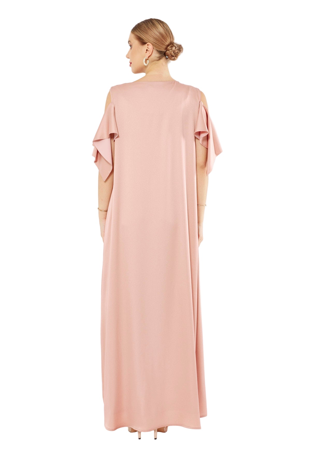 Satin Ruffle Sleeve Gown