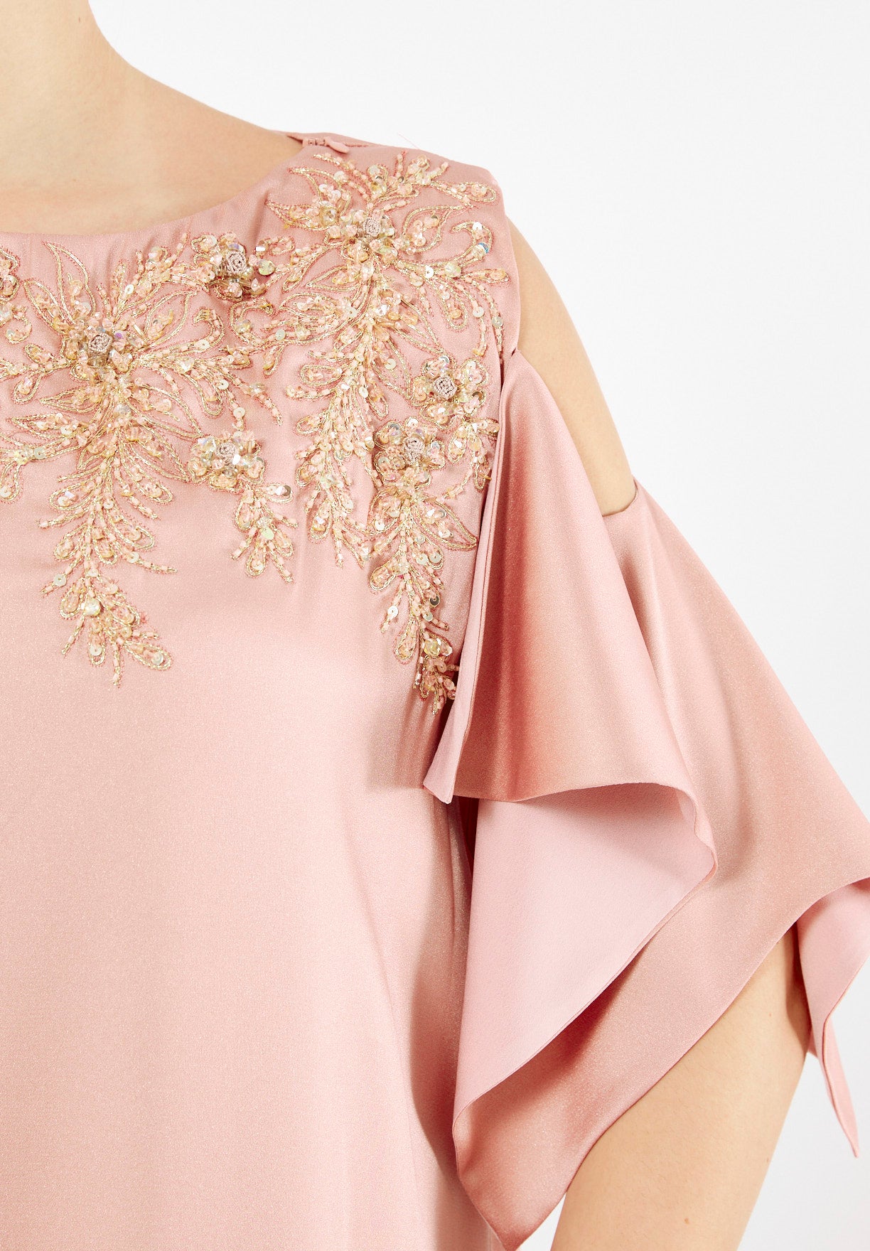 Satin Ruffle Sleeve Gown