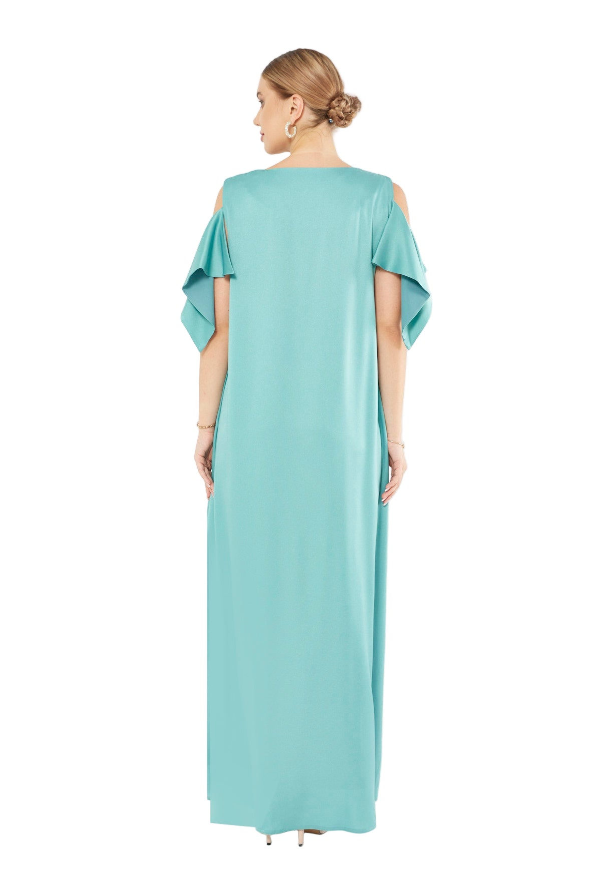 Satin Ruffle Sleeve Gown
