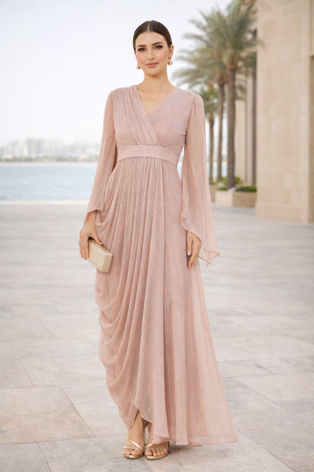 Wrap Bodice Flowing Gown