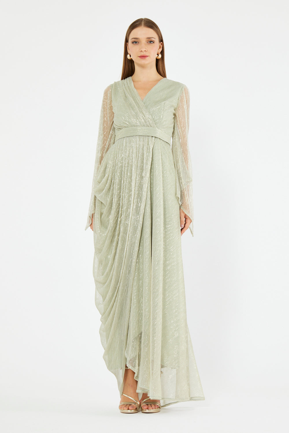 Wrap Bodice Flowing Gown