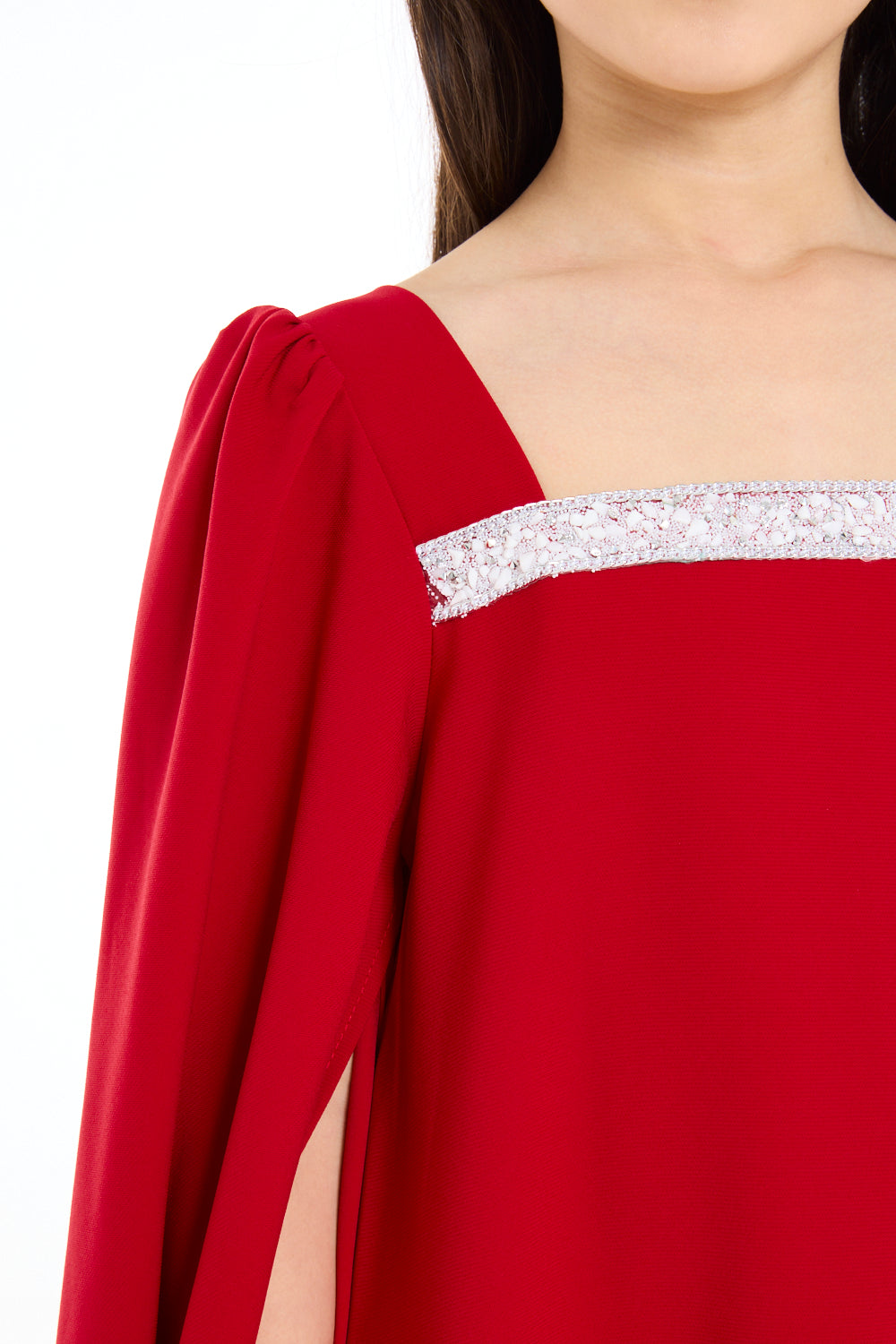 Crimson Whisper Cape Dress