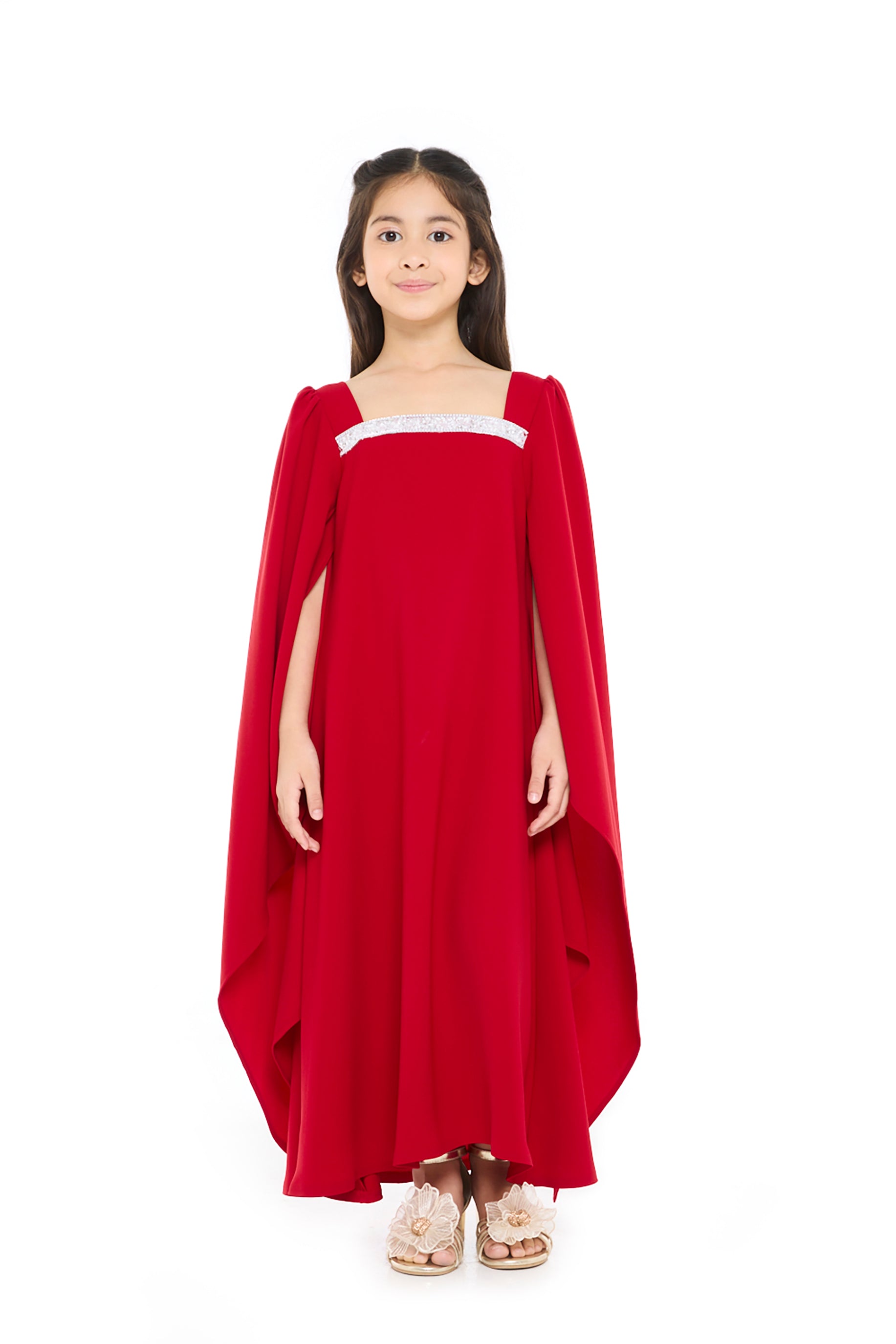 Crimson Whisper Cape Dress