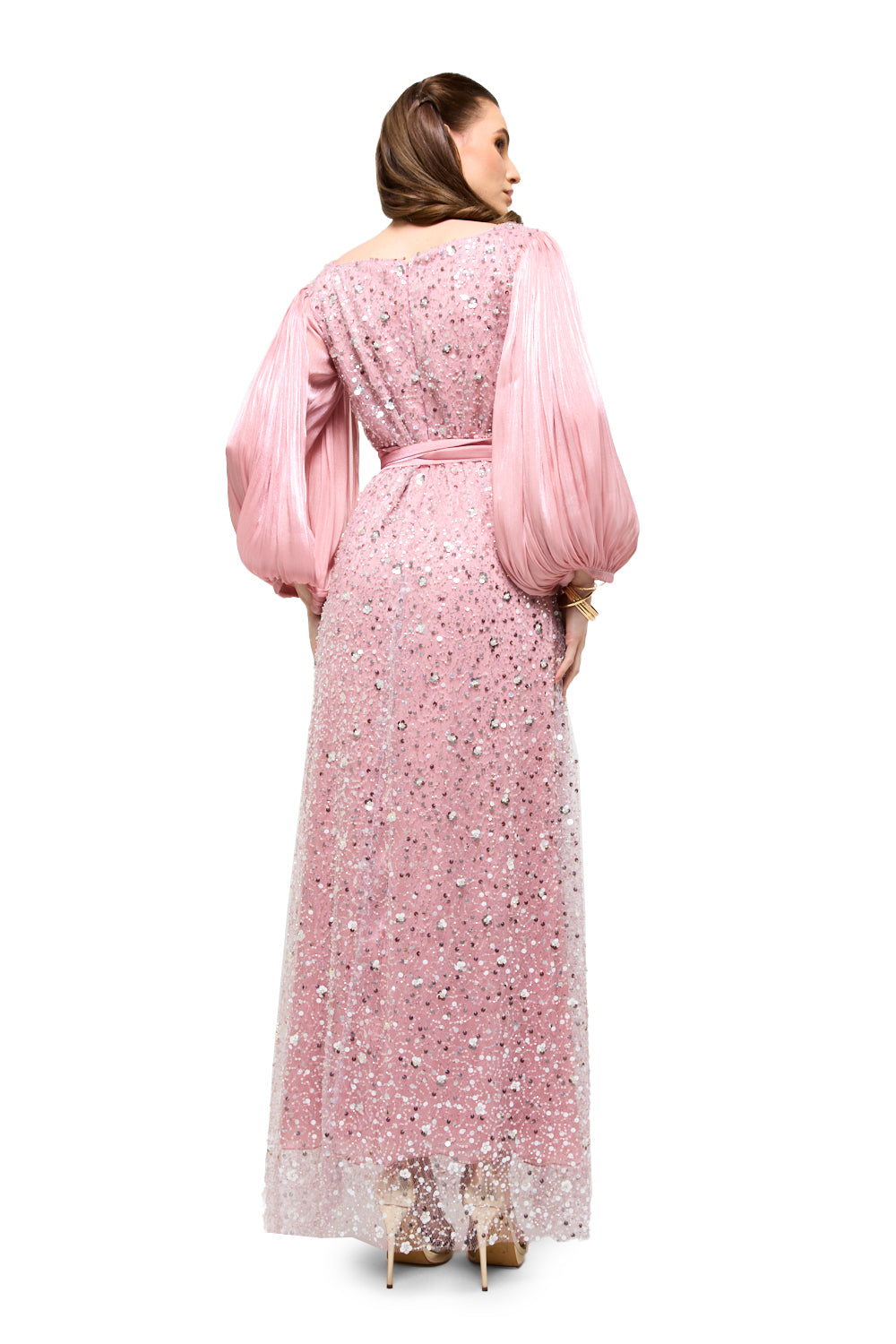 Sequin Embellished Balloon Sleeve Maxi Dress