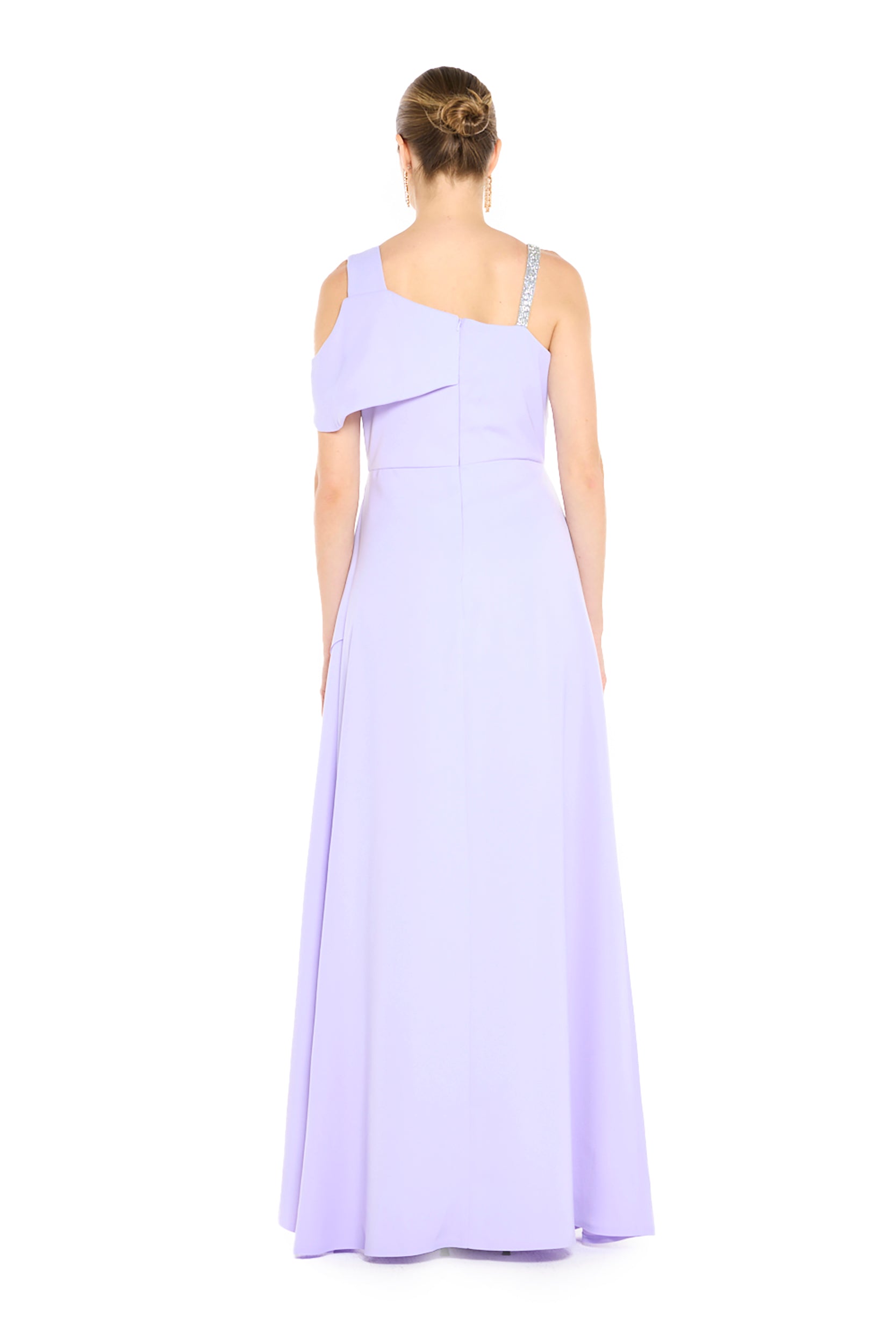 Asymmetric Maxi Dress with Sculptural Floral Appliqué