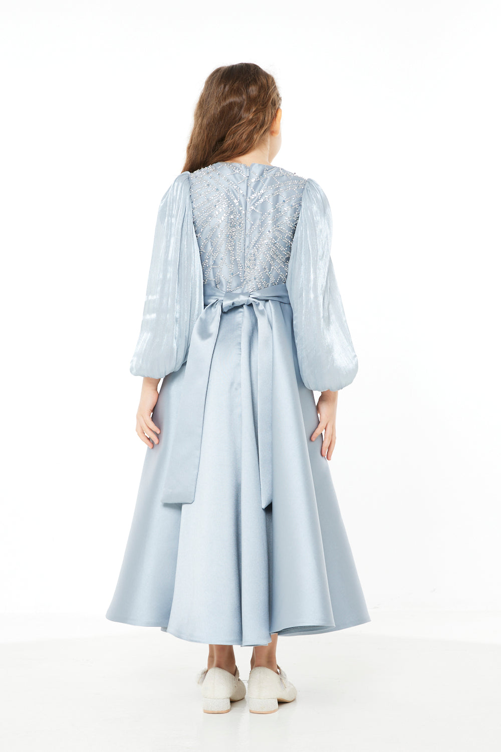 Embellished Sheer Sleeve Gown