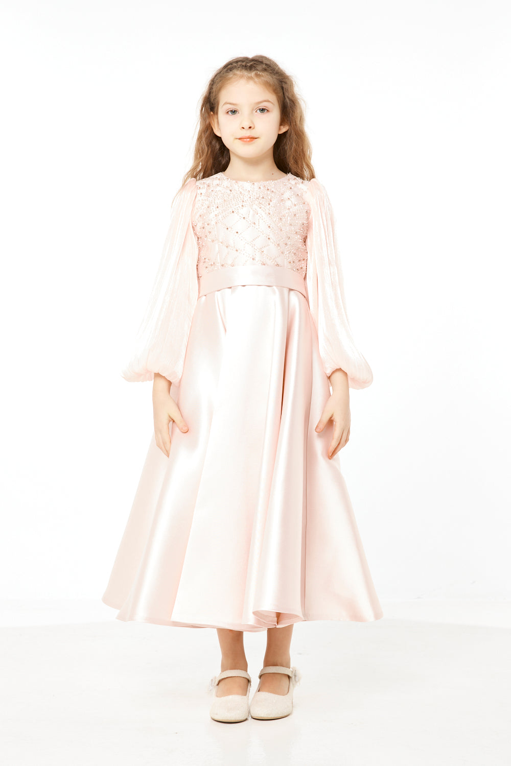 Embellished Sheer Sleeve Gown