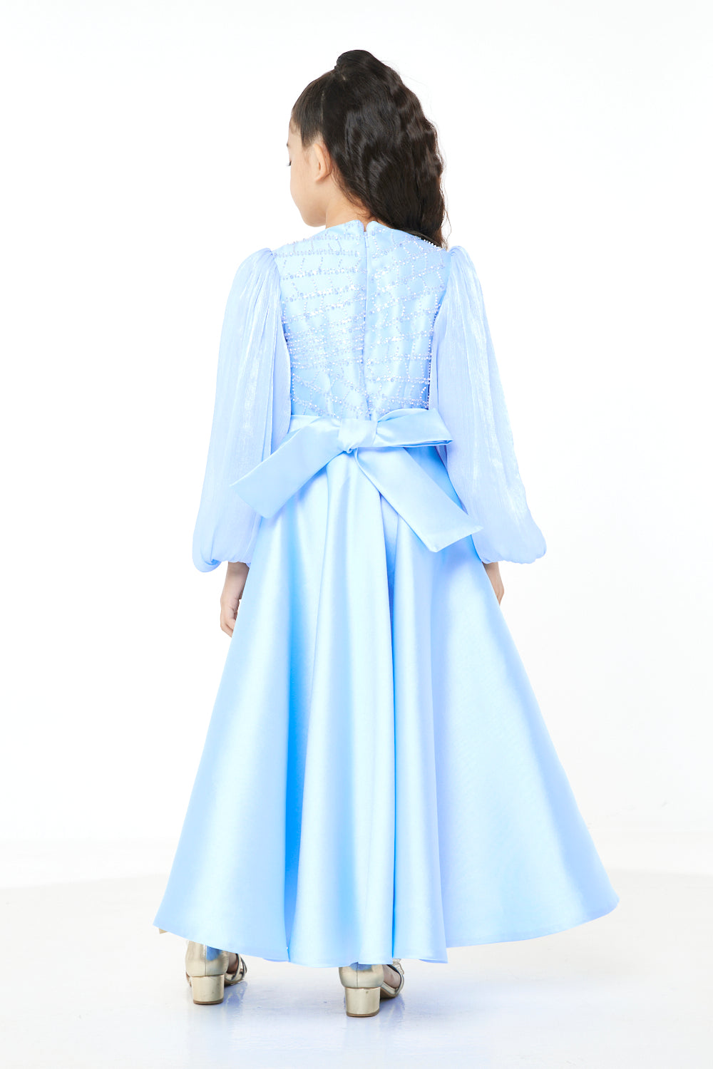 Embellished Sheer Sleeve Gown