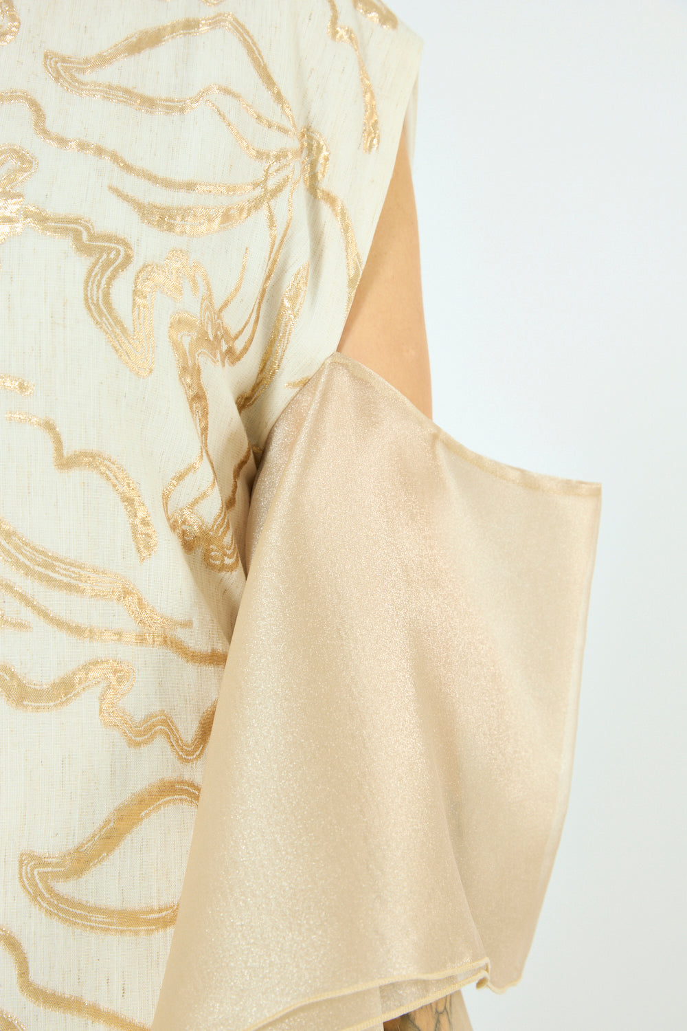 Abstract Swirl Embroidered Organza Drape Dress