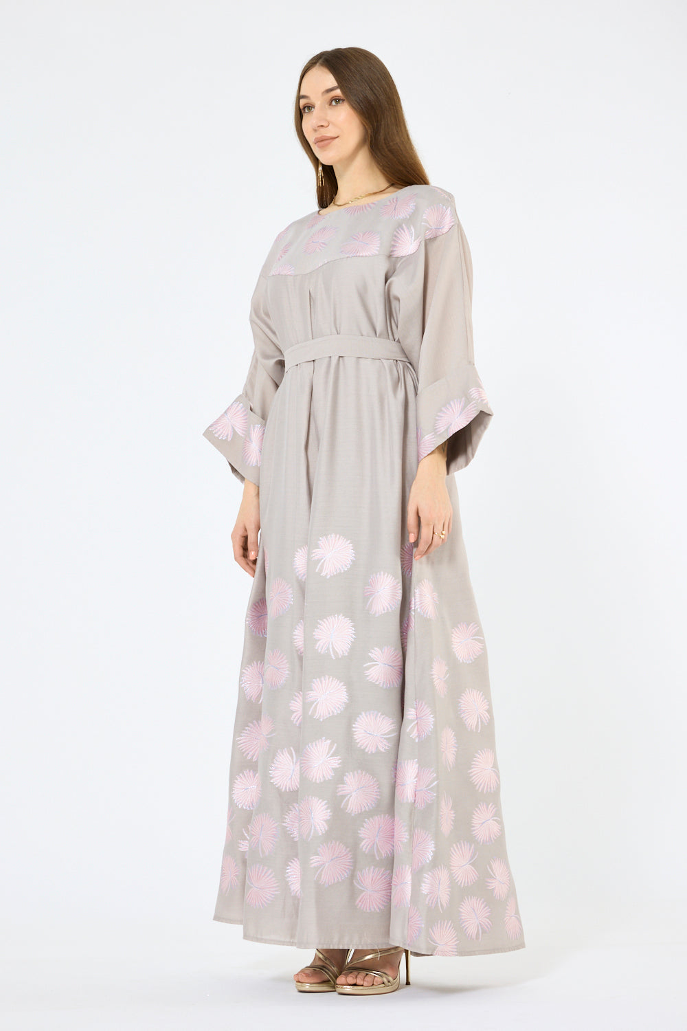 Vine Motif Print Belted Maxi Dress