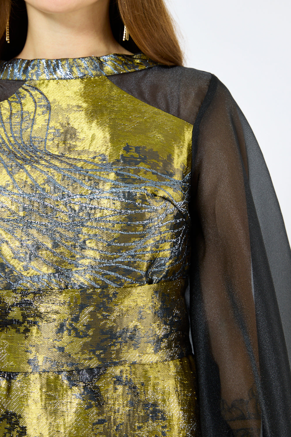 Metallic Jacquard Pattern Cape Gown