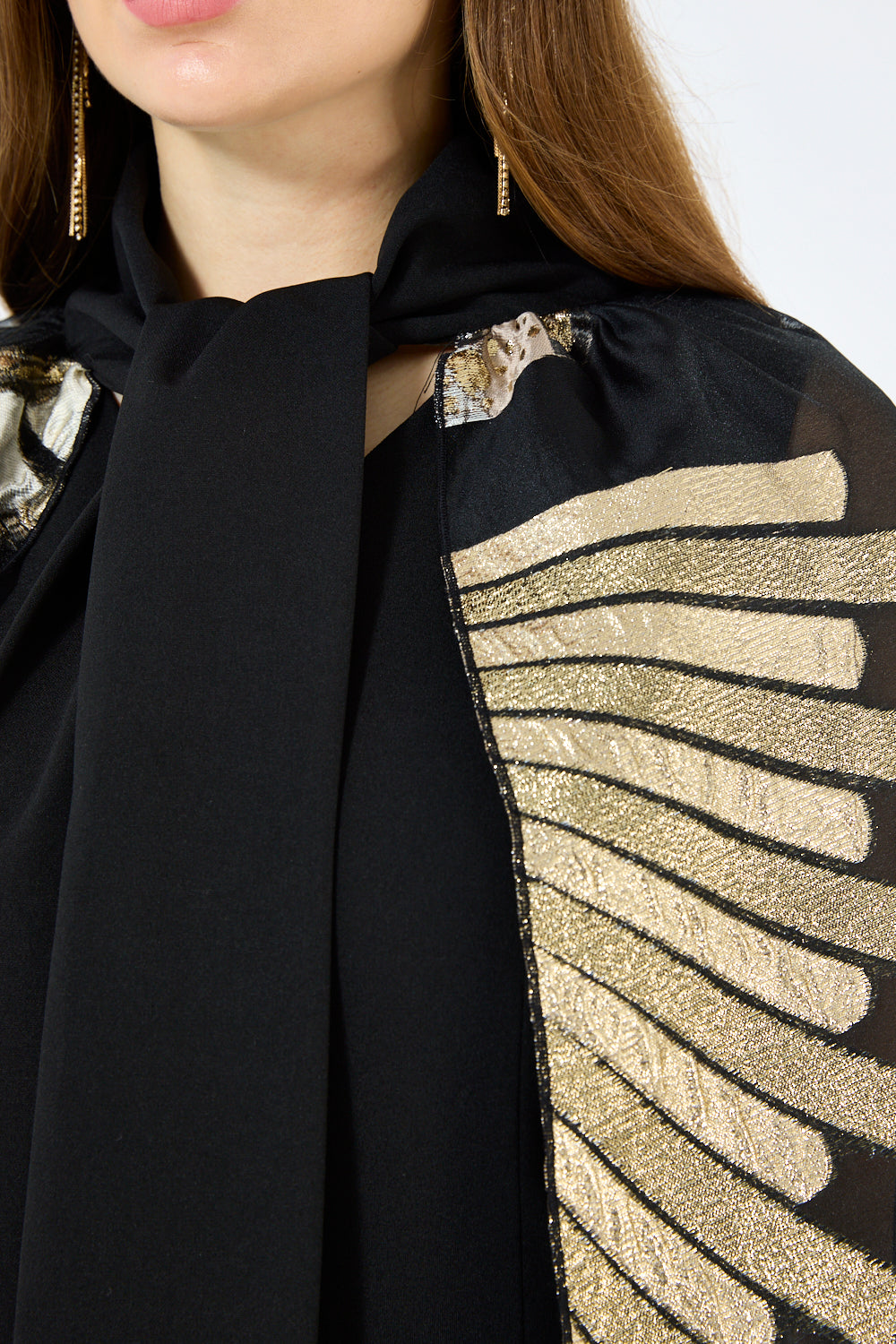 Abstract Metallic Artwork Cape Gown