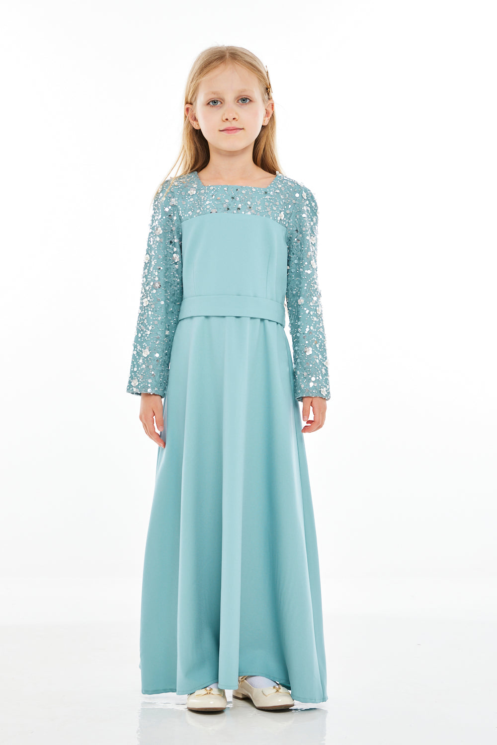 Sequin Yoke Sleeve Dress