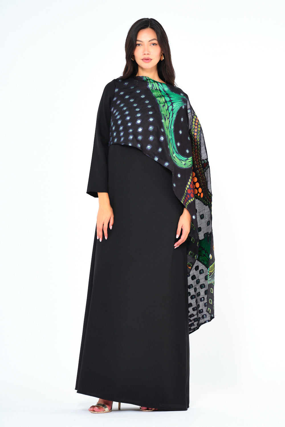 Abstract Printed Scarf Overlay Jalabiya