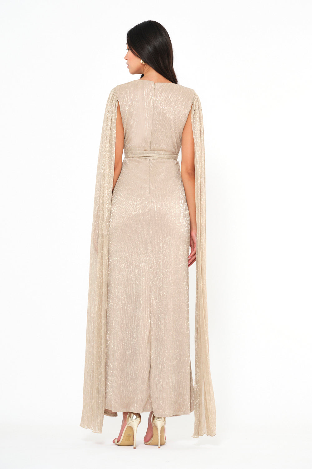 Shimmer Drape Cape Wrap Gown