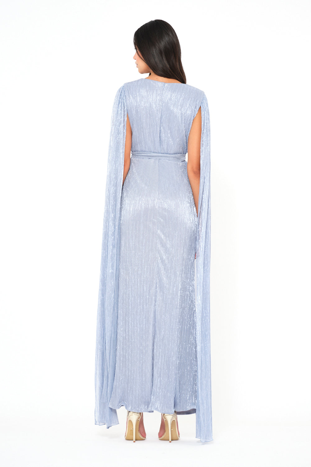 Shimmer Drape Cape Wrap Gown
