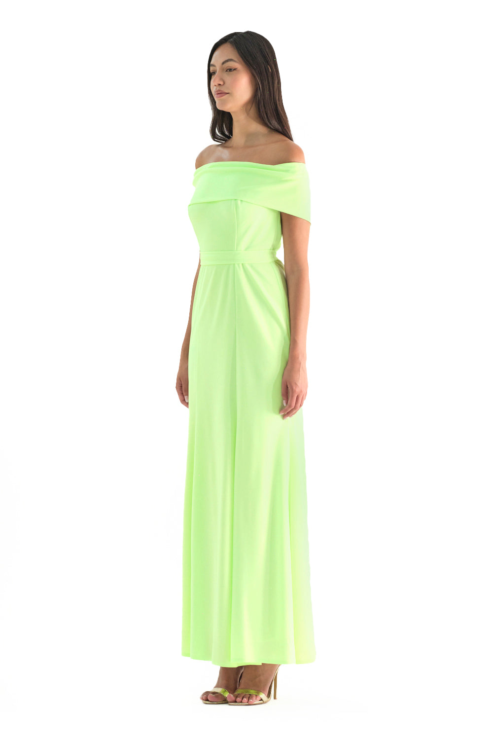 Folded Off-Shoulder Column Gown