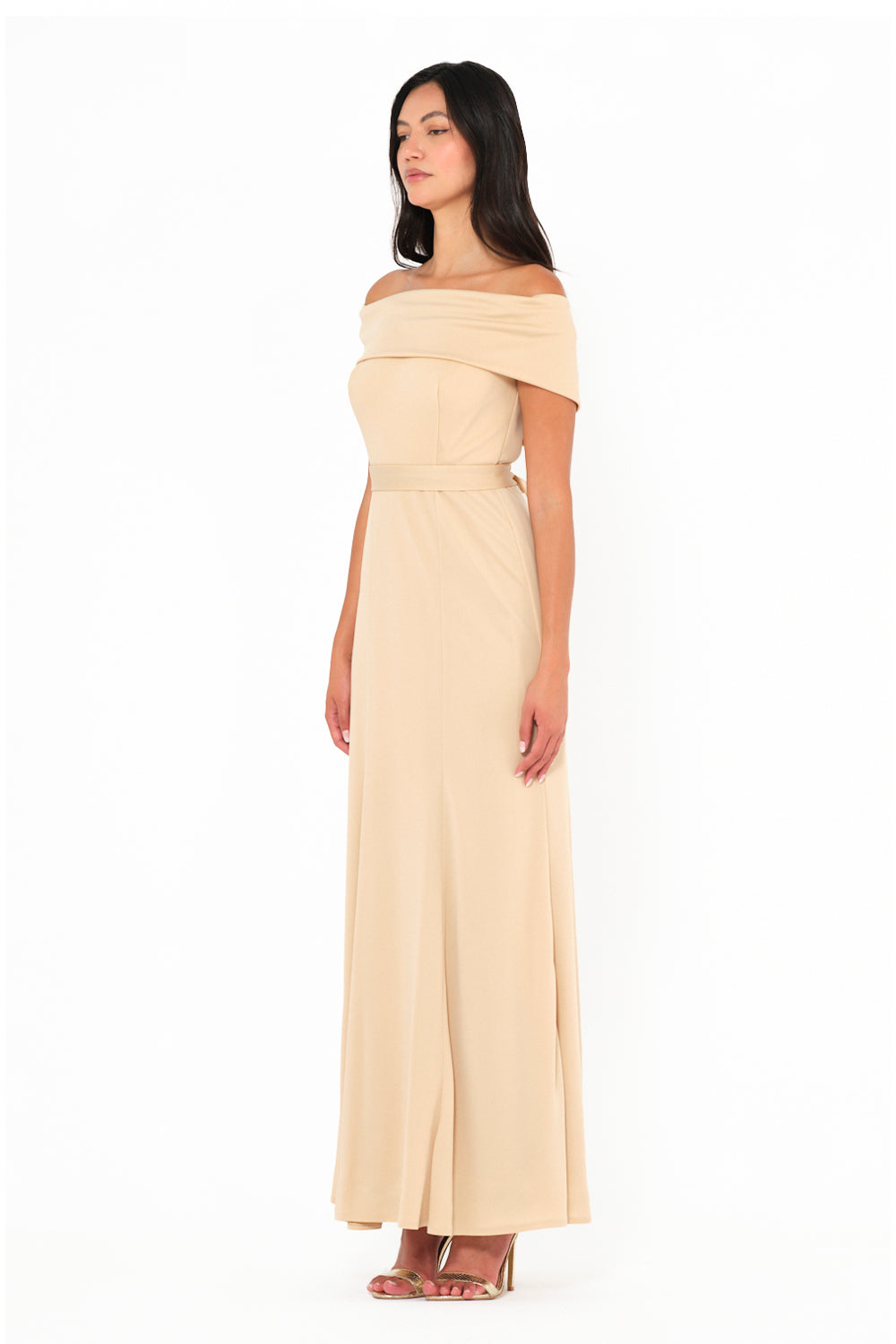 Folded Off-Shoulder Column Gown