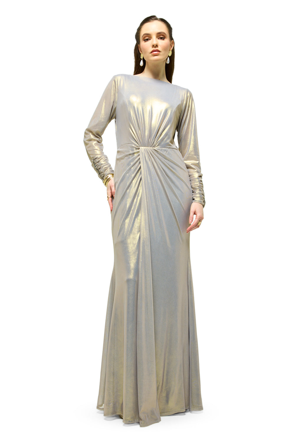 Metallic Twist Front Maxi Dress
