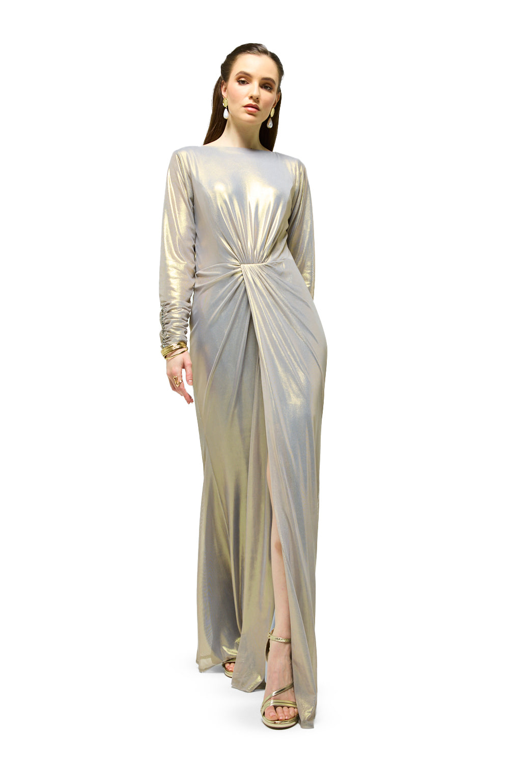 Metallic Twist Front Maxi Dress