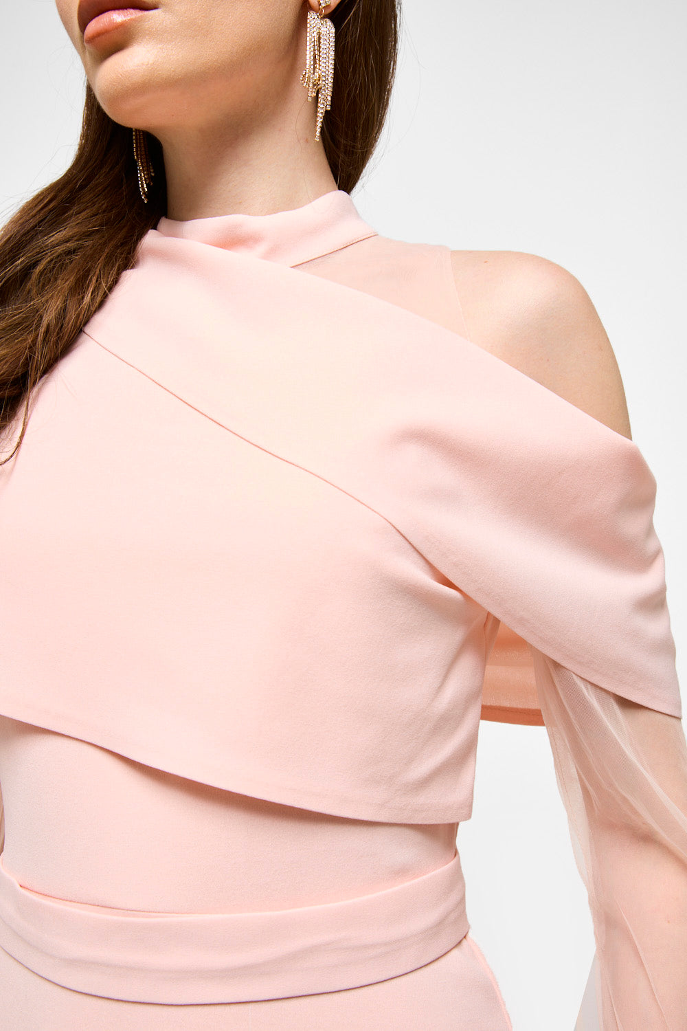 Draped Neck Tulle Sleeve Maxi Dress