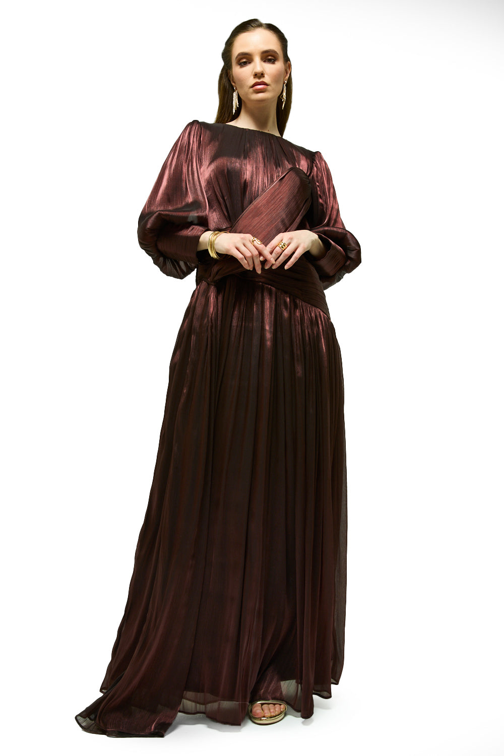 Pleated Wrap Bodice Maxi Dress