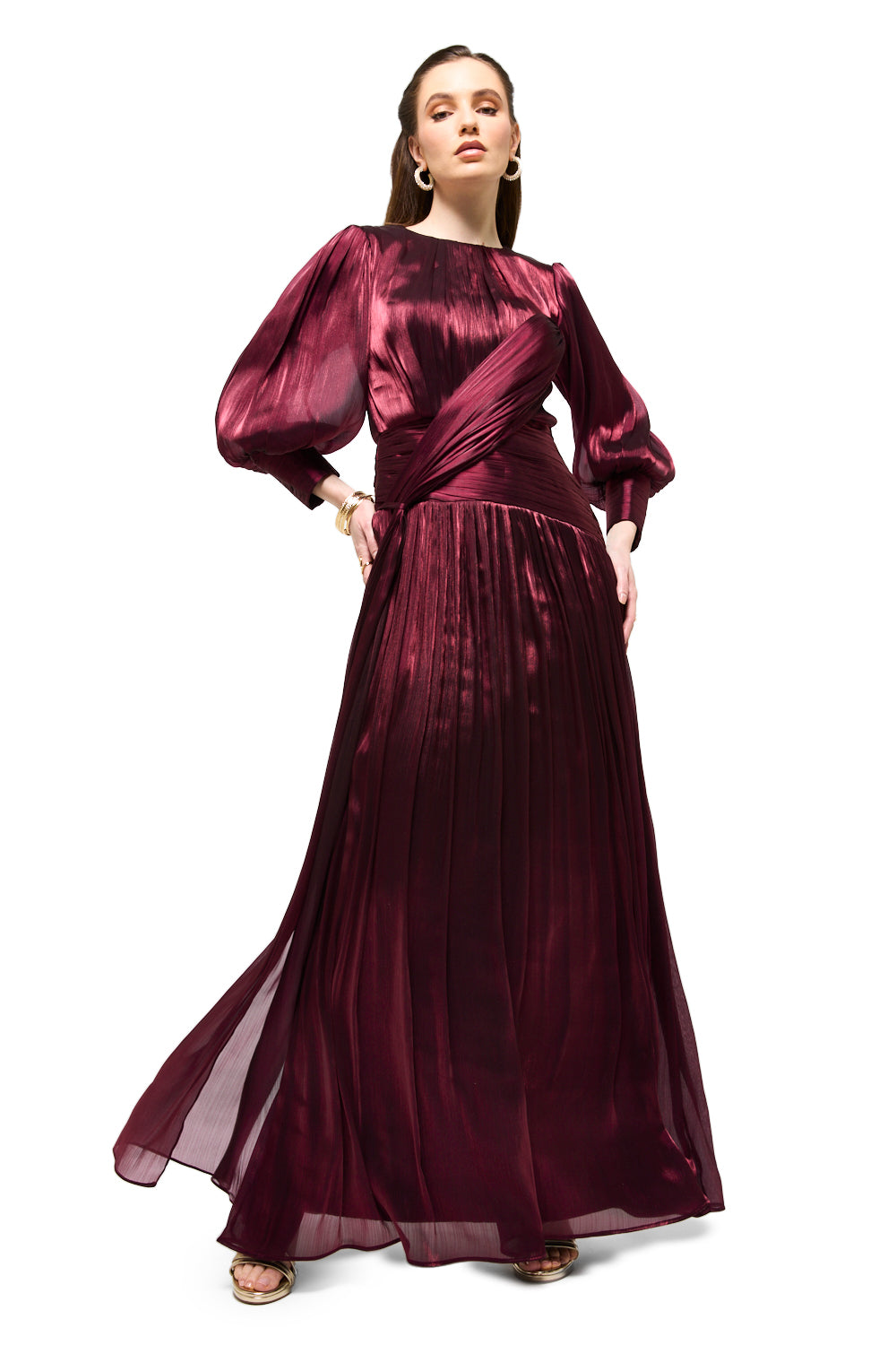 Pleated Wrap Bodice Maxi Dress